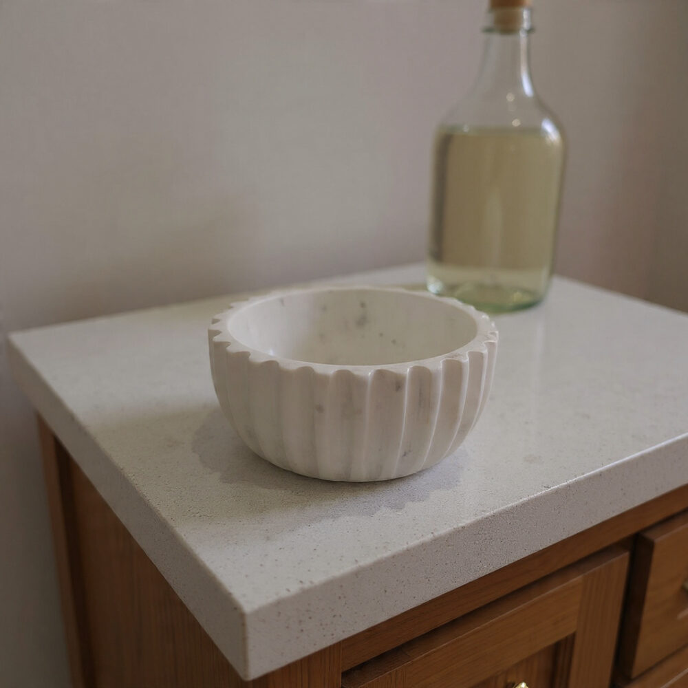 Carved marble snack serving bowl