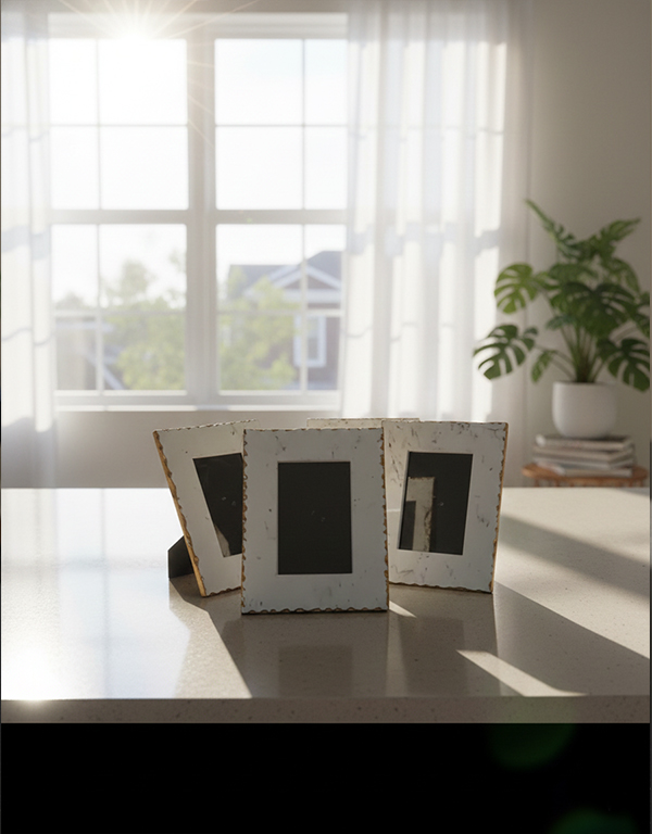 White marble photo frame luxury decor