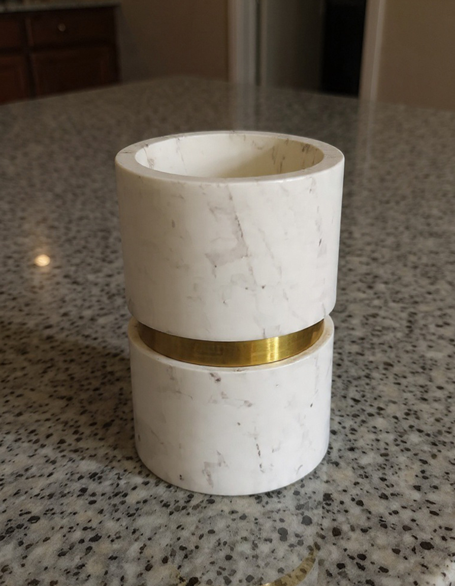 White marble storage jar with lid
