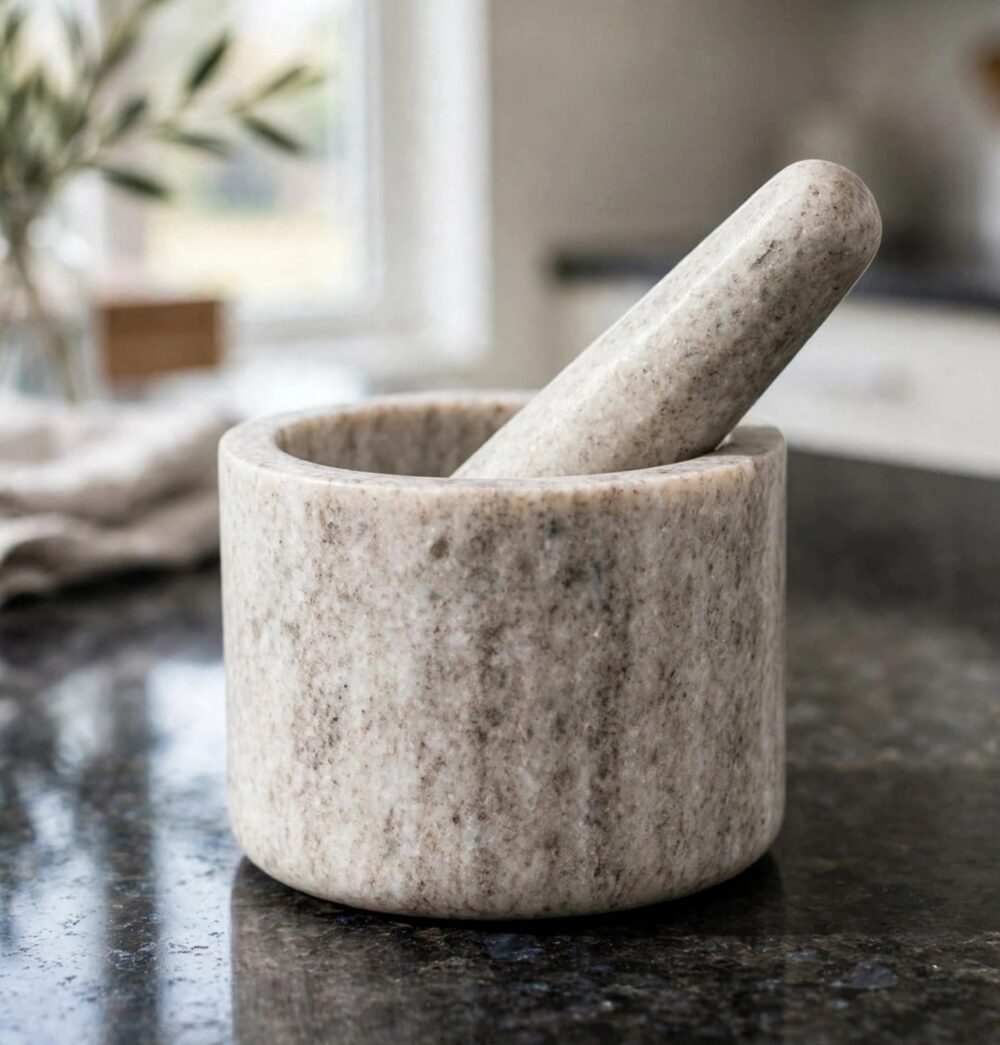 M202601 Beige Marble Mortar Pestle