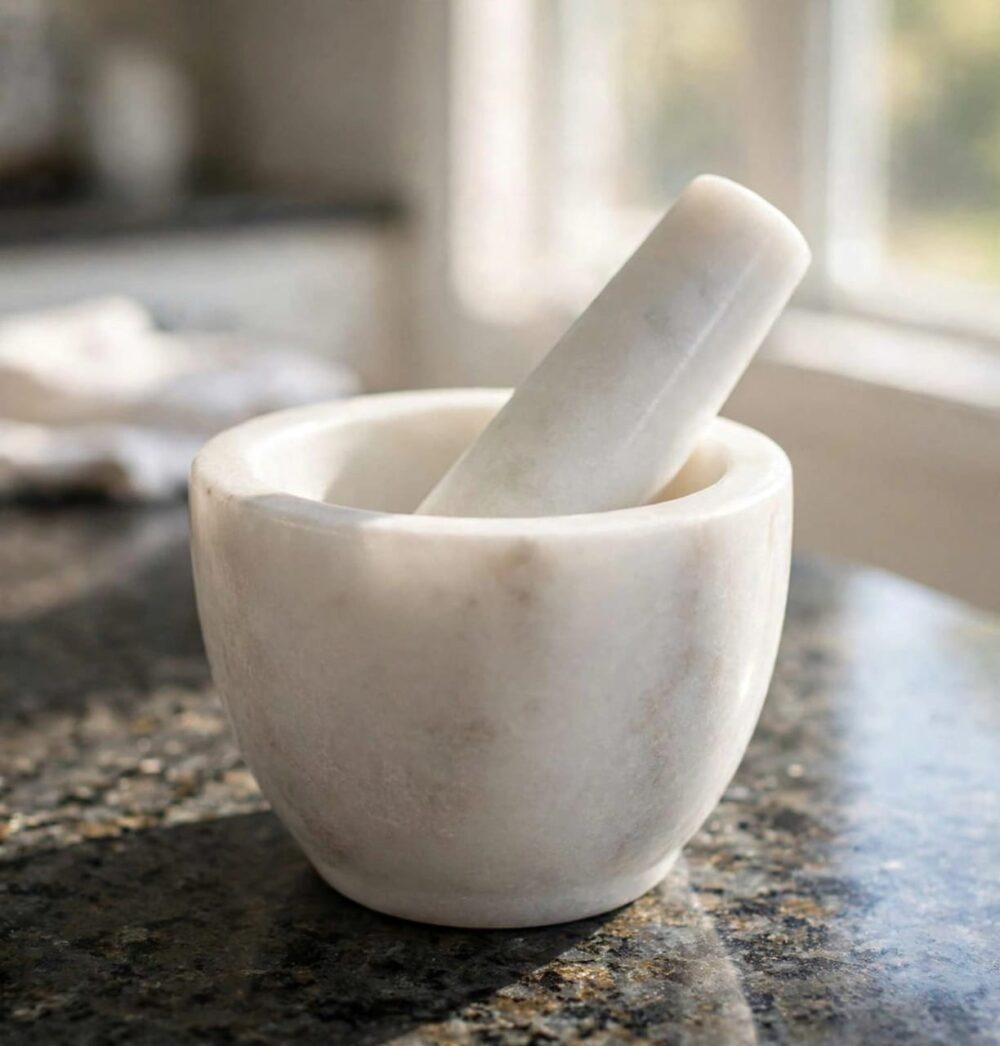M202604 White Marble Mortar & Pestle