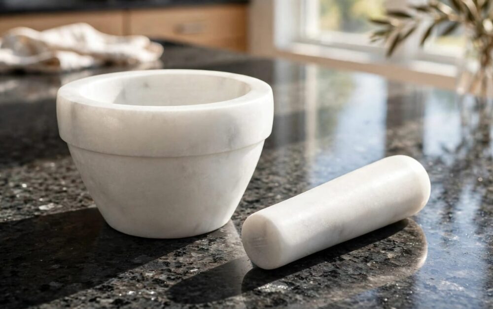 M202608 White Marble Mortar and Pastel